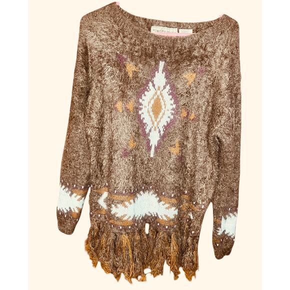 Powder River Outfitters Southwest Design Sweater With Fringe Size M - Picture 2 of 5